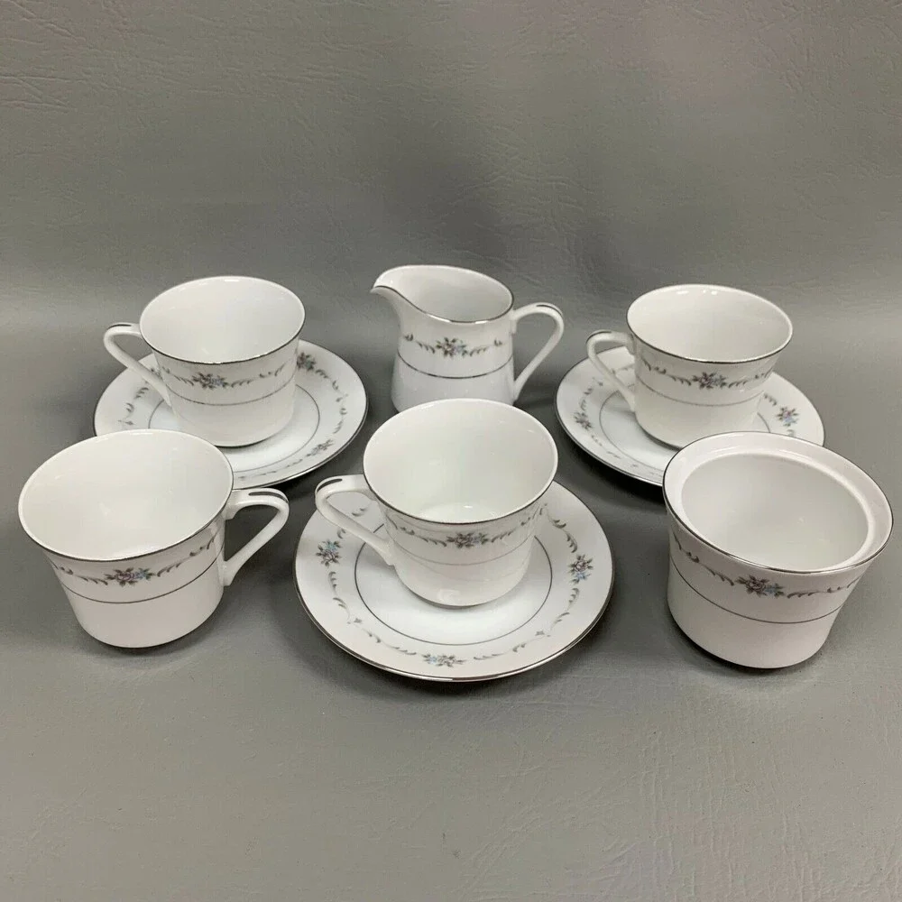 Wyndham Valencia 364 Cups Saucers Creamer Sugar Bowl Multi-color Floral Lot of 9